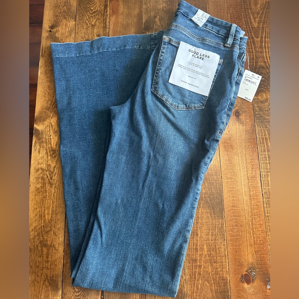 Good American Blue Denim Jeans- Good Legs Flare 37'' inseam.